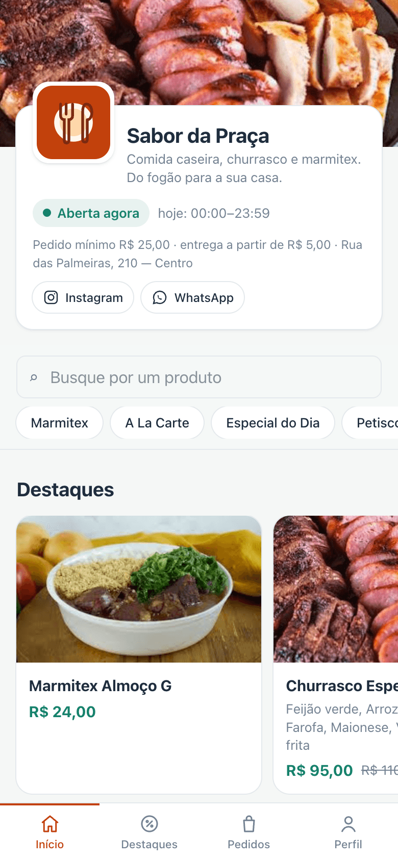 Cardápio digital que o cliente abre no celular
